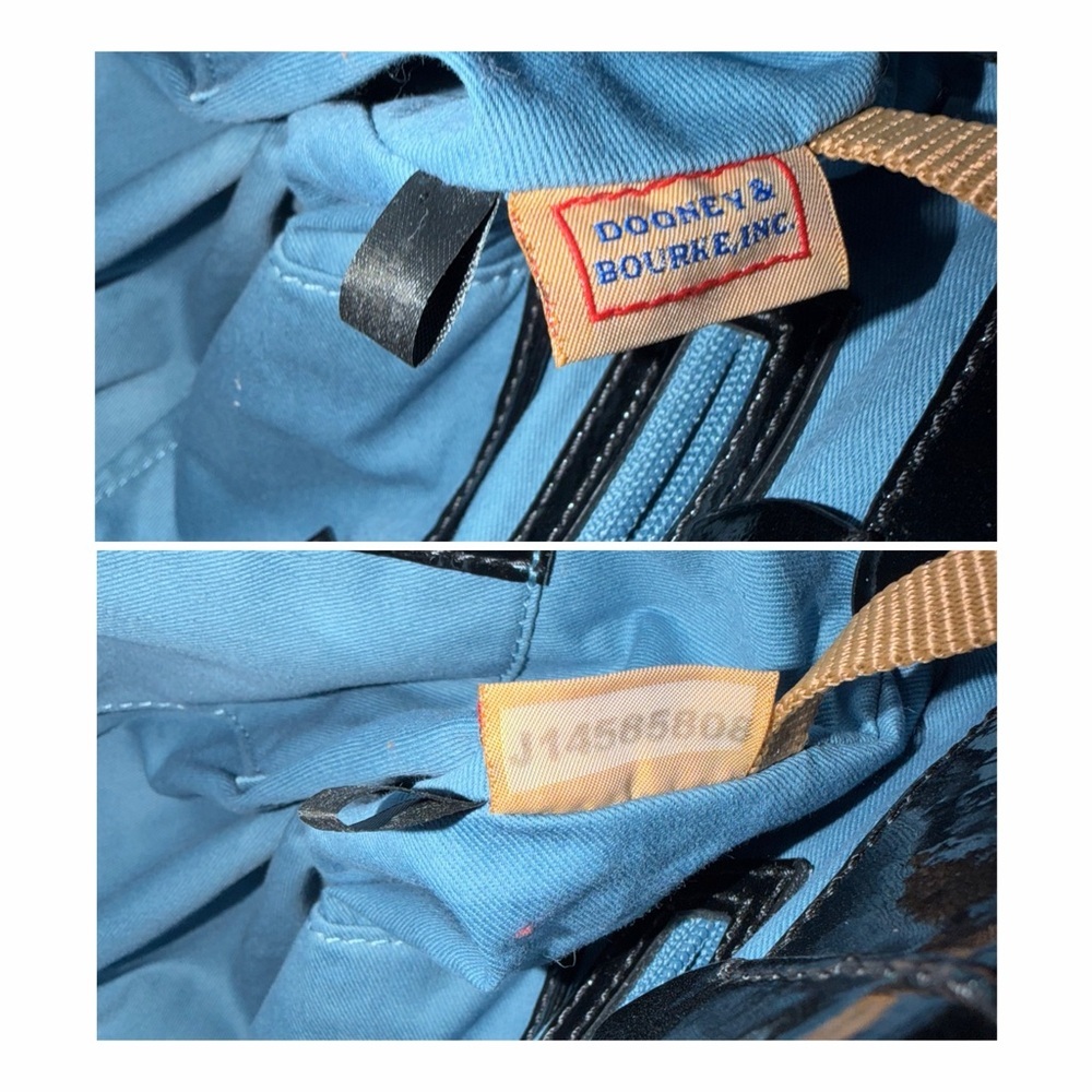 Dooney & Bourke Black Patent Leather Shoulder/Crossbody Satchel with Blue Lining - Picture 2 of 16
